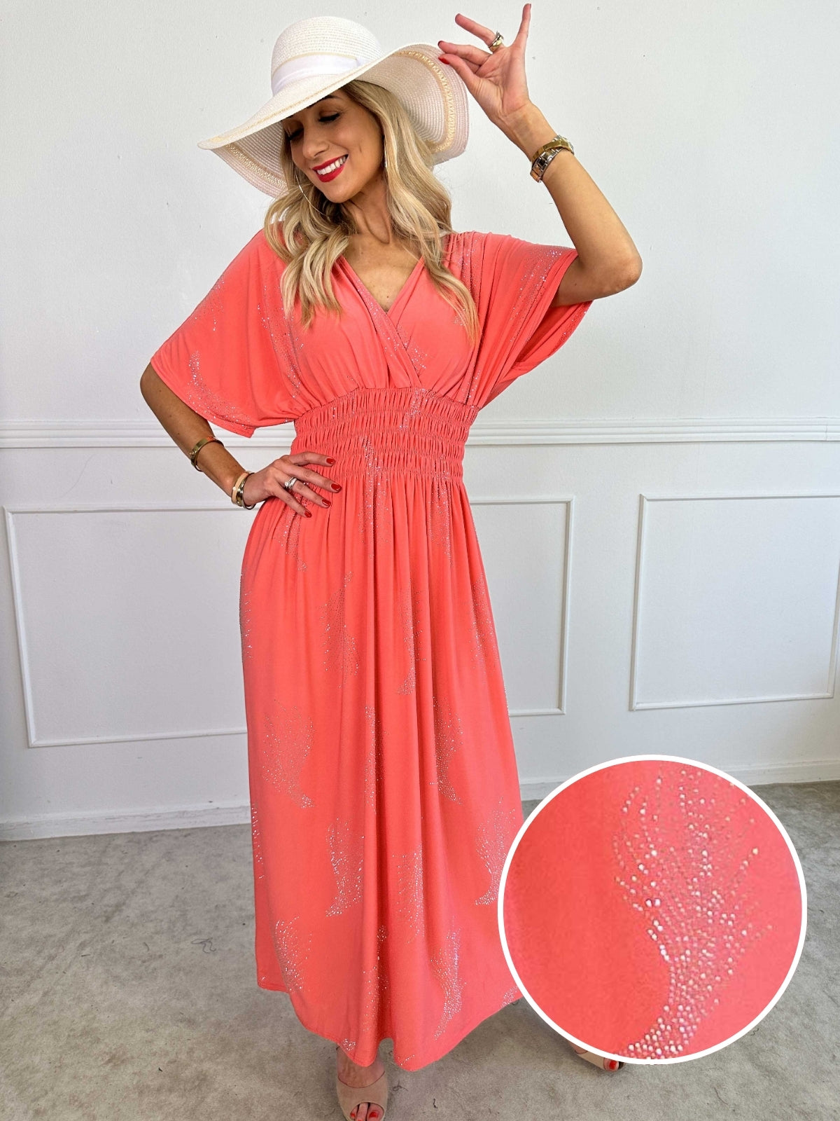 Pams Leaf Crystal - Lang elastisk kjole med mønster af similisten